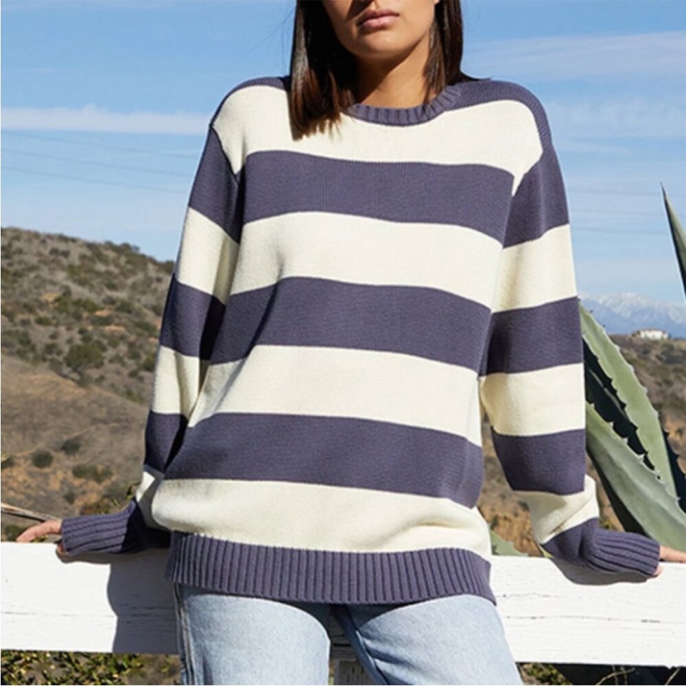 Brandy Melville Striped navy and cream knit sweater - Picture 1 of 5